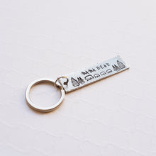 Load image into Gallery viewer, Silver bar keychain with mama and baby bear forest scene