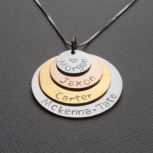 four-layer mixed metal necklace for mom with kids' names