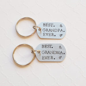 "best grandma/grandpa ever" tiny dog tag keychain