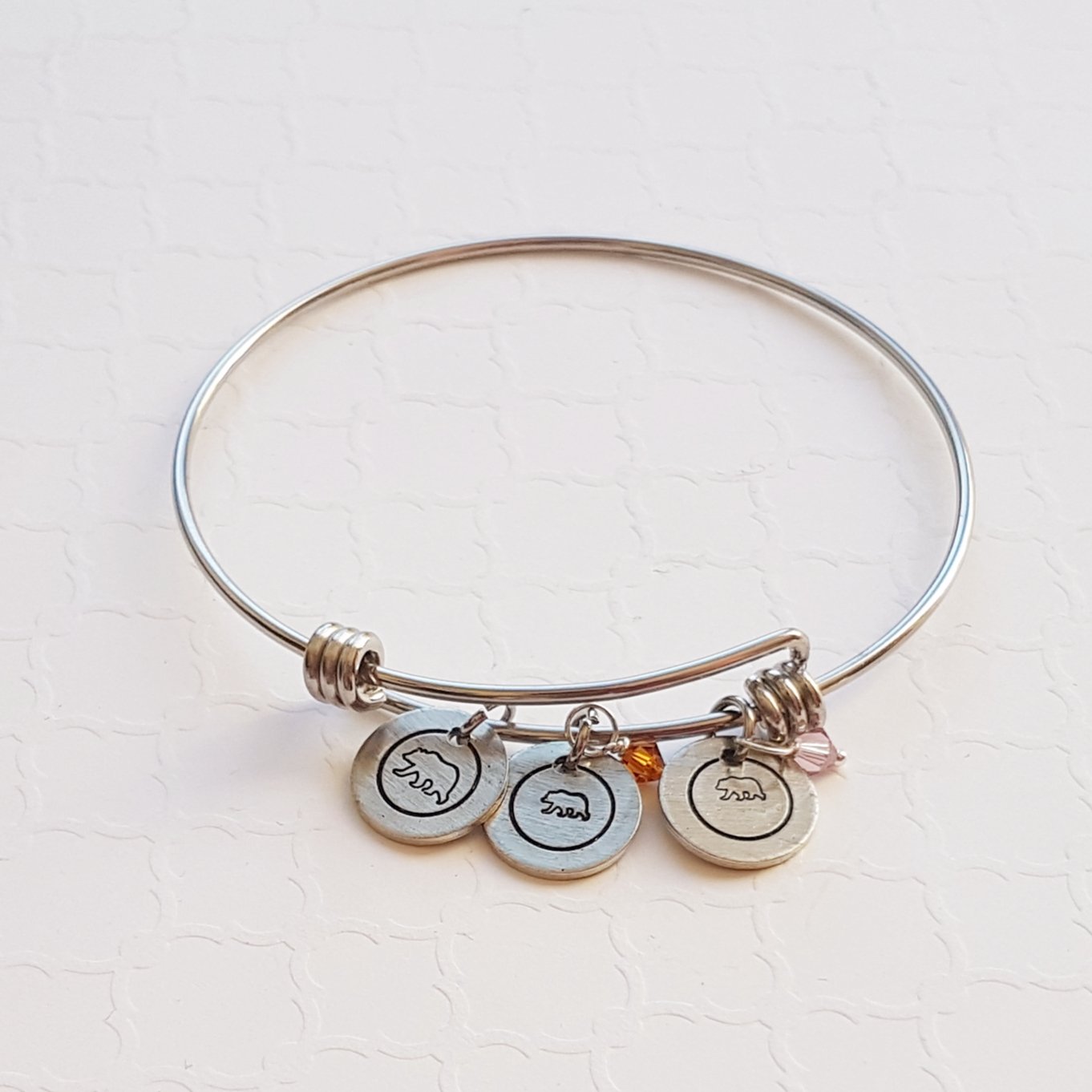 bangle bracelet with mama and baby bear charms and birthstones