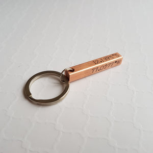 3d stamped copper bar keychain
