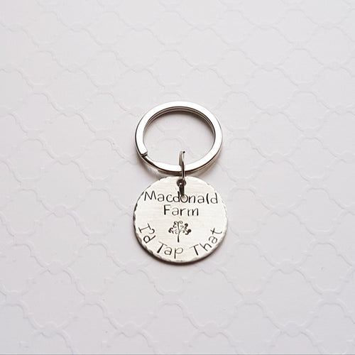 custom stamped silver disc keychain