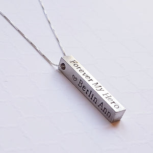silver stamped 3d bar necklace