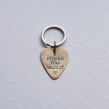 Load image into Gallery viewer, bronze 8th anniversary &quot;I pick you&quot; guitar pick keychain