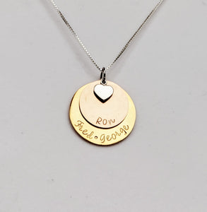 two-layer mixed metal name necklace for mom with heart charm
