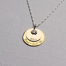 Load image into Gallery viewer, two-layer mixed metal name necklace for mom with tree charm