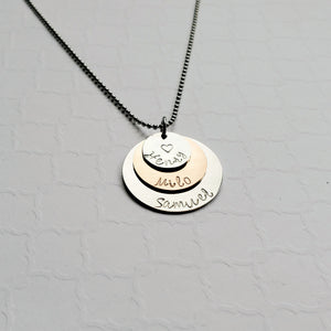 three-layer silver and rose gold name necklace for mom