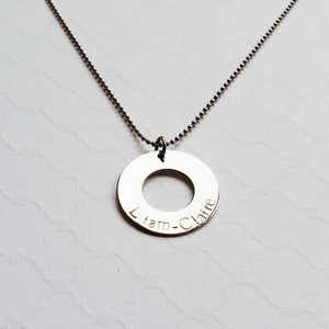 custom silver washer necklace with kids names