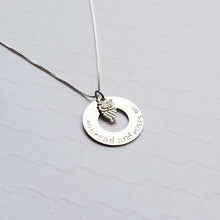 Load image into Gallery viewer, silver &quot;bread and roses&quot; washer necklace with owl charm