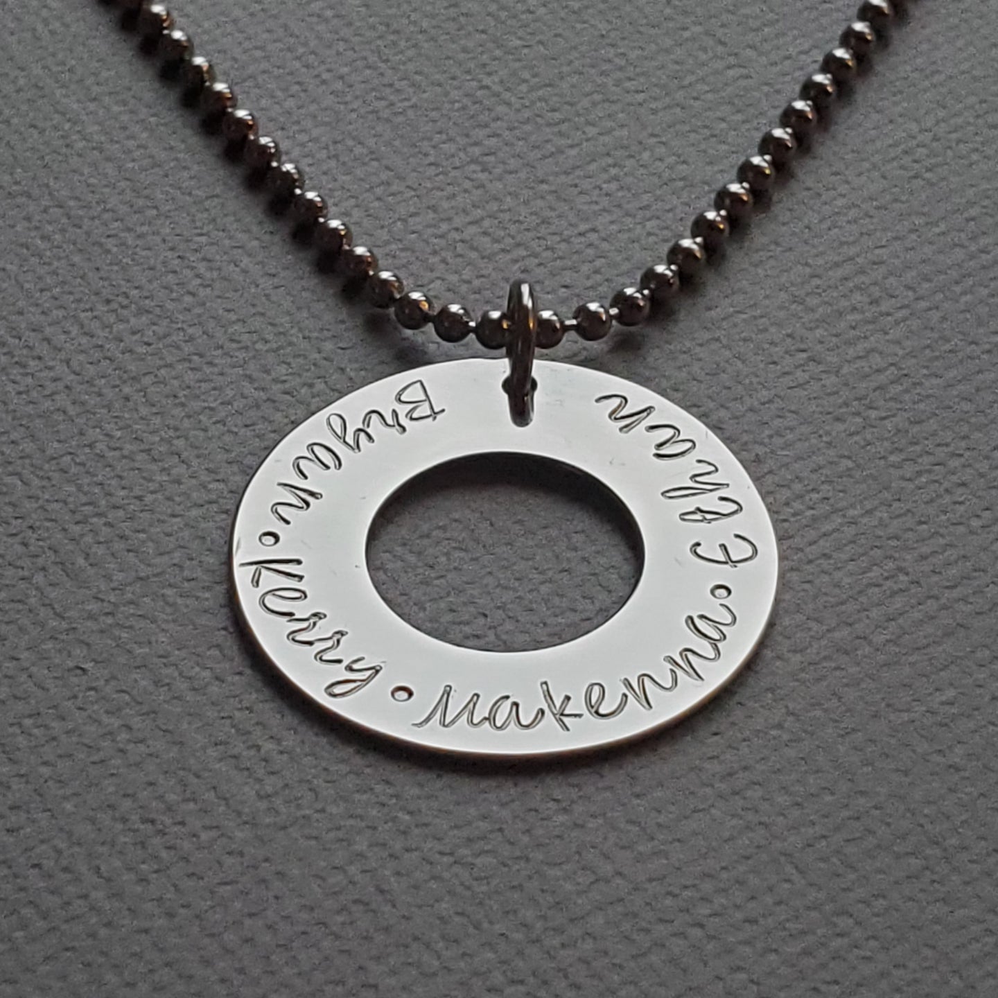 custom silver washer necklace with kids names