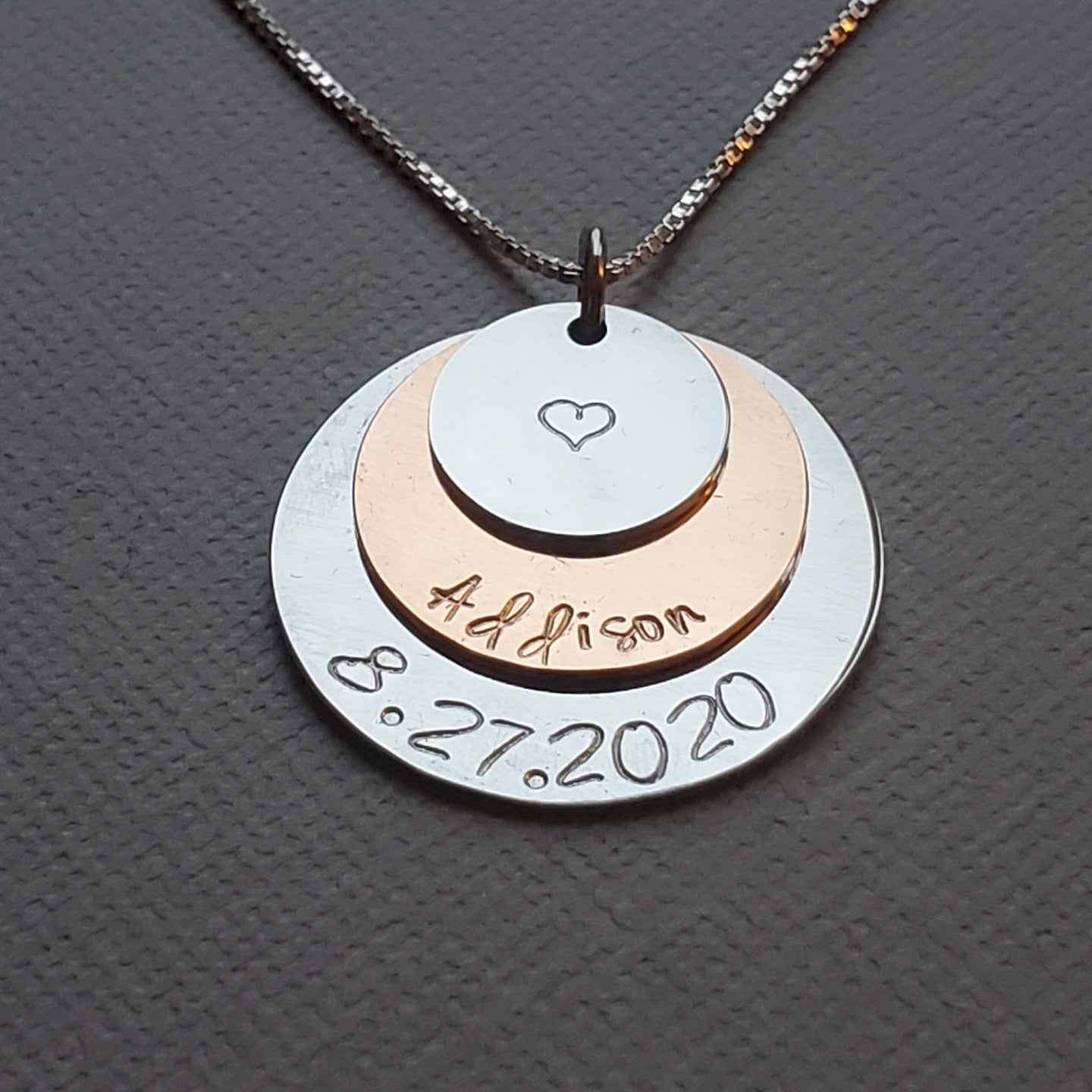 three-layer silver and rose gold name necklace for mom