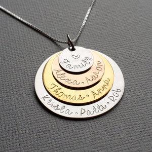 four-layer mixed metal necklace for grandma with family names