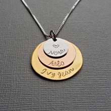Load image into Gallery viewer, three-layer mixed metal necklace for mom with kids&#39; names