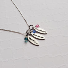 Load image into Gallery viewer, mom necklace with tiny kids&#39; name charms and birthstones