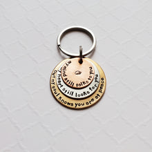 Load image into Gallery viewer, mixed metal layered memorial keychain with angel wing stamp
