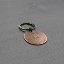 Load image into Gallery viewer, large copper disc dad keychain with kids&#39; names for father&#39;s day