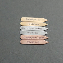 Load image into Gallery viewer, custom stamped collar stays in bronze, copper and aluminum
