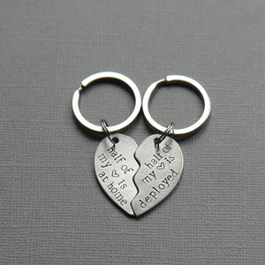 broken heart couples deployment keychain set