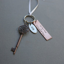 Load image into Gallery viewer, New home Christmas ornament with address tag, year tag, and skeleton key