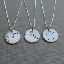 Load image into Gallery viewer, zodiac constellation stamped silver disc necklace