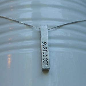 silver stamped 3d bar necklace