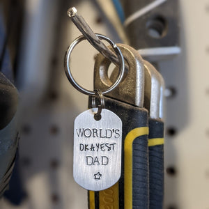 world's okayest dad dog tag keychain